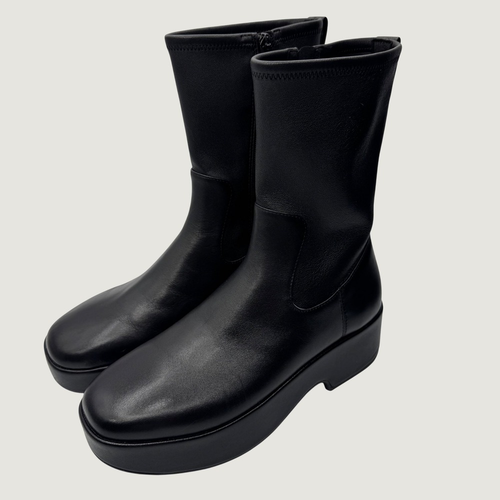 FitFlop F-Mode Black Leather Flatform Boots Womens Size 8